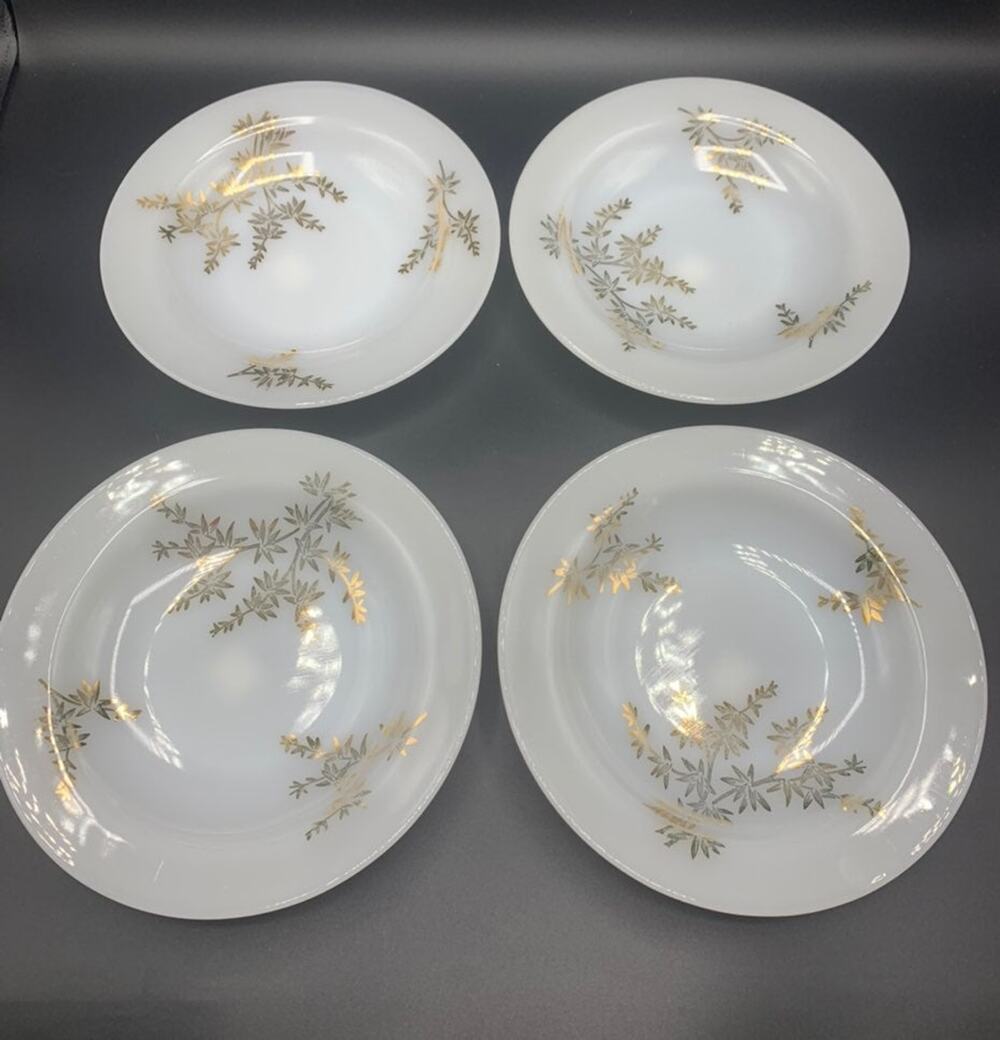 ✨ Vintage Federal Glass Golden Glory Milk Glass 9” Soup Bowls - Set of 4 ✨
